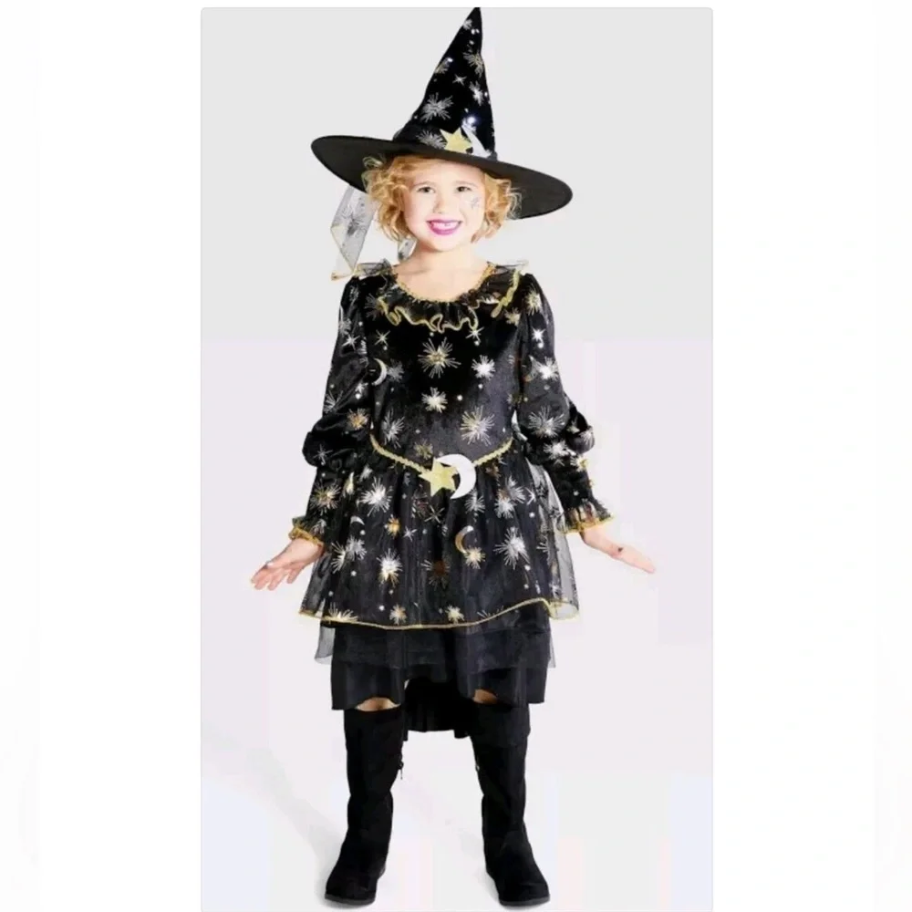 Kids' Light Up Moon & Star Witch Halloween Costume Dress - Size Medium 8-10